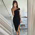 Sexy Women Bodycon Dress Split Slash Neck Slim Club Dresses #Black